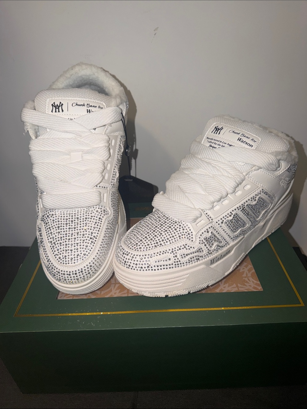 💠💎👟💎💠 Watson White Rhinestone Chunky Bones Sneakers